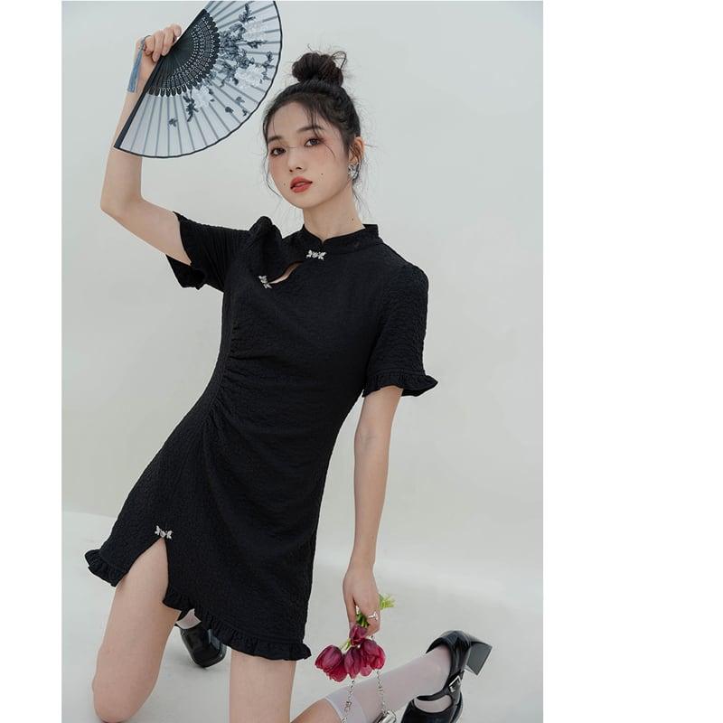 【LOVEHEYNEWシリーズ】★ミニ丈チャイナドレス★ 可愛い 中華服 ブラック 黒い 女子会 デート オリジナル - ChinChic