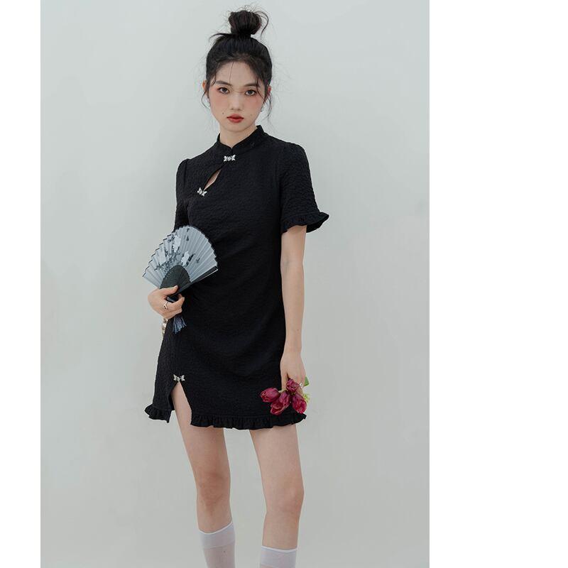 【LOVEHEYNEWシリーズ】★ミニ丈チャイナドレス★ 可愛い 中華服 ブラック 黒い 女子会 デート オリジナル - ChinChic