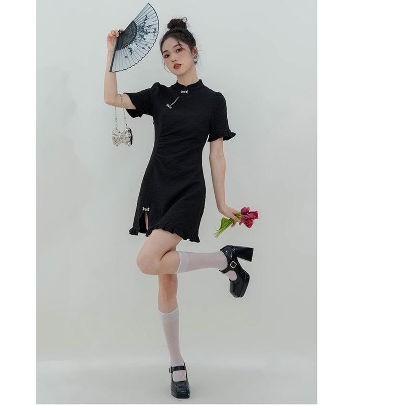 【LOVEHEYNEWシリーズ】★ミニ丈チャイナドレス★ 可愛い 中華服 ブラック 黒い 女子会 デート オリジナル - ChinChic