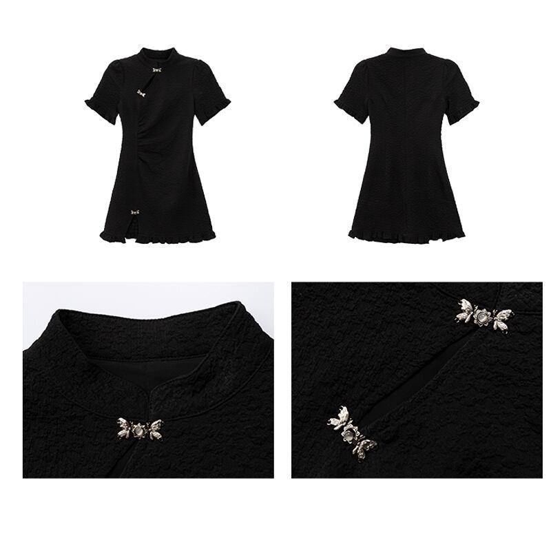 【LOVEHEYNEWシリーズ】★ミニ丈チャイナドレス★ 可愛い 中華服 ブラック 黒い 女子会 デート オリジナル - ChinChic