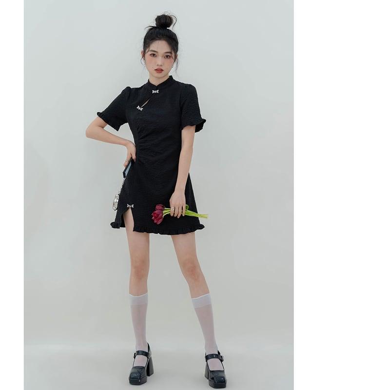 【LOVEHEYNEWシリーズ】★ミニ丈チャイナドレス★ 可愛い 中華服 ブラック 黒い 女子会 デート オリジナル - ChinChic