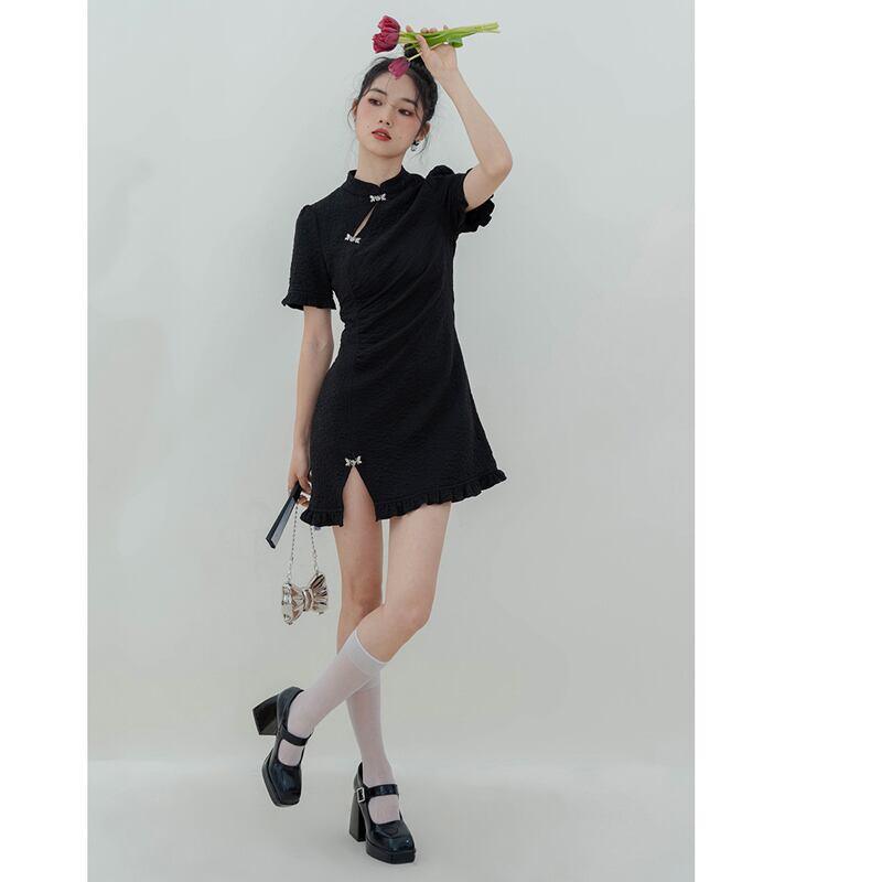 【LOVEHEYNEWシリーズ】★ミニ丈チャイナドレス★ 可愛い 中華服 ブラック 黒い 女子会 デート オリジナル - ChinChic