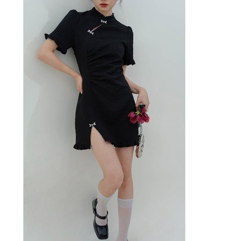 【LOVEHEYNEWシリーズ】★ミニ丈チャイナドレス★ 可愛い 中華服 ブラック 黒い 女子会 デート オリジナル - ChinChic
