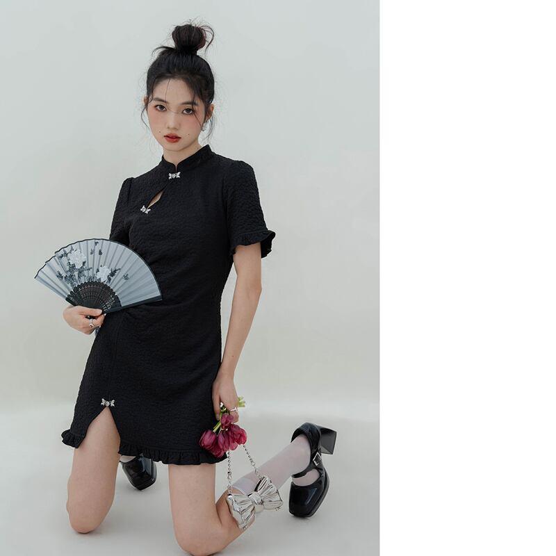 【LOVEHEYNEWシリーズ】★ミニ丈チャイナドレス★ 可愛い 中華服 ブラック 黒い 女子会 デート オリジナル - ChinChic