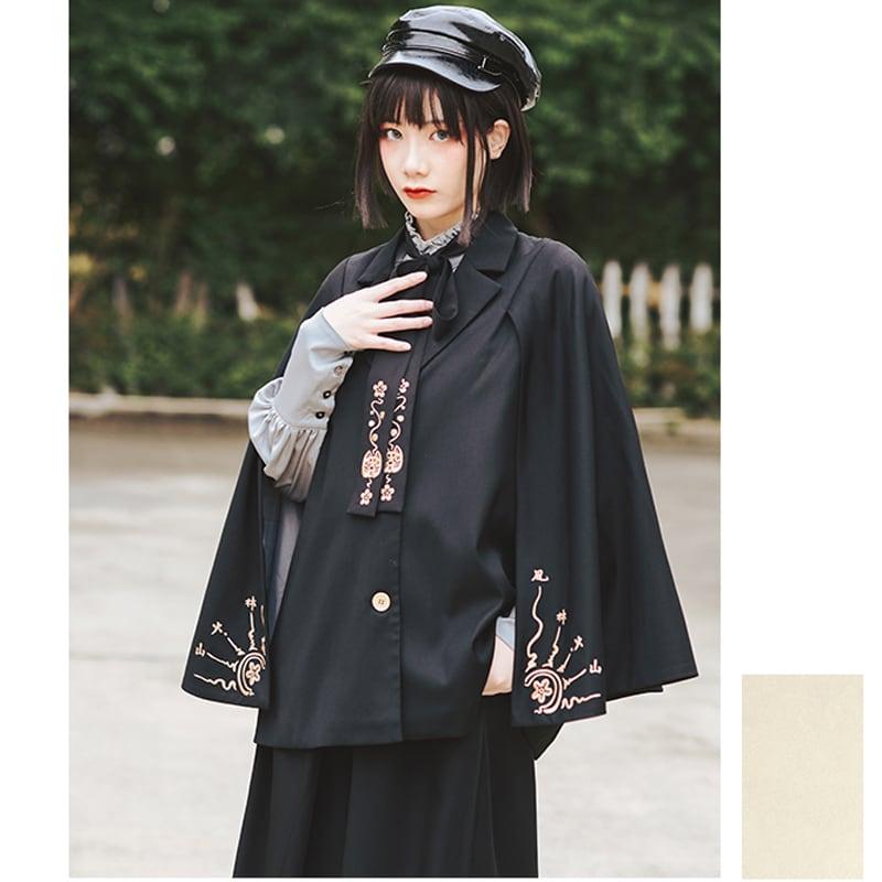 ✿人気商品再入荷✿【古怪舍---魍魉シリーズ】★チャイナ風アウター★ マント 刺繍 ファション ブラック 黒い M L オリジナル 着痩せ - ChinChic