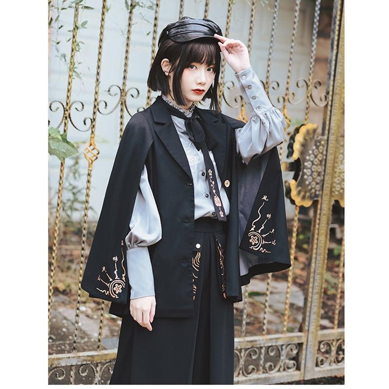 ✿人気商品再入荷✿【古怪舍---魍魉シリーズ】★チャイナ風アウター★ マント 刺繍 ファション ブラック 黒い M L オリジナル 着痩せ - ChinChic