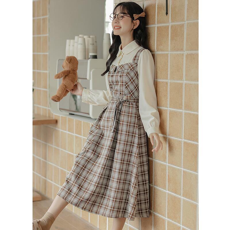 【MEIYIシリーズ】★ワンピース★ レディース チェック柄 フェイクレイヤード 通勤 デート 可愛い - ChinChic