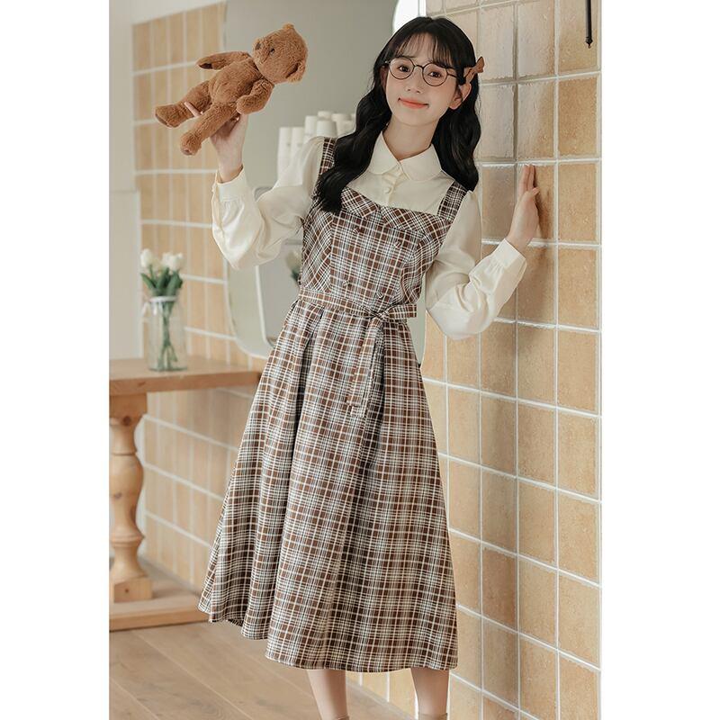 【MEIYIシリーズ】★ワンピース★ レディース チェック柄 フェイクレイヤード 通勤 デート 可愛い - ChinChic