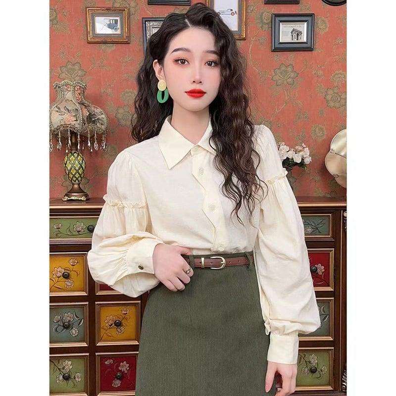 【MISSLIN FASHIONシリーズ】★セットアップ 単品注文★ シャツORスカート アプリコット グリーン 合わせやすい - ChinChic