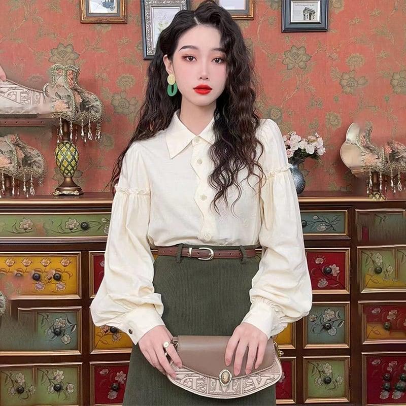 【MISSLIN FASHIONシリーズ】★セットアップ 単品注文★ シャツORスカート アプリコット グリーン 合わせやすい - ChinChic