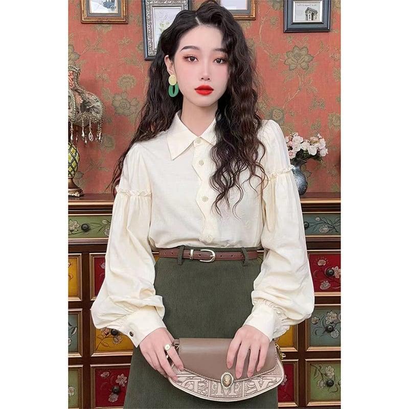 【MISSLIN FASHIONシリーズ】★セットアップ 単品注文★ シャツORスカート アプリコット グリーン 合わせやすい - ChinChic