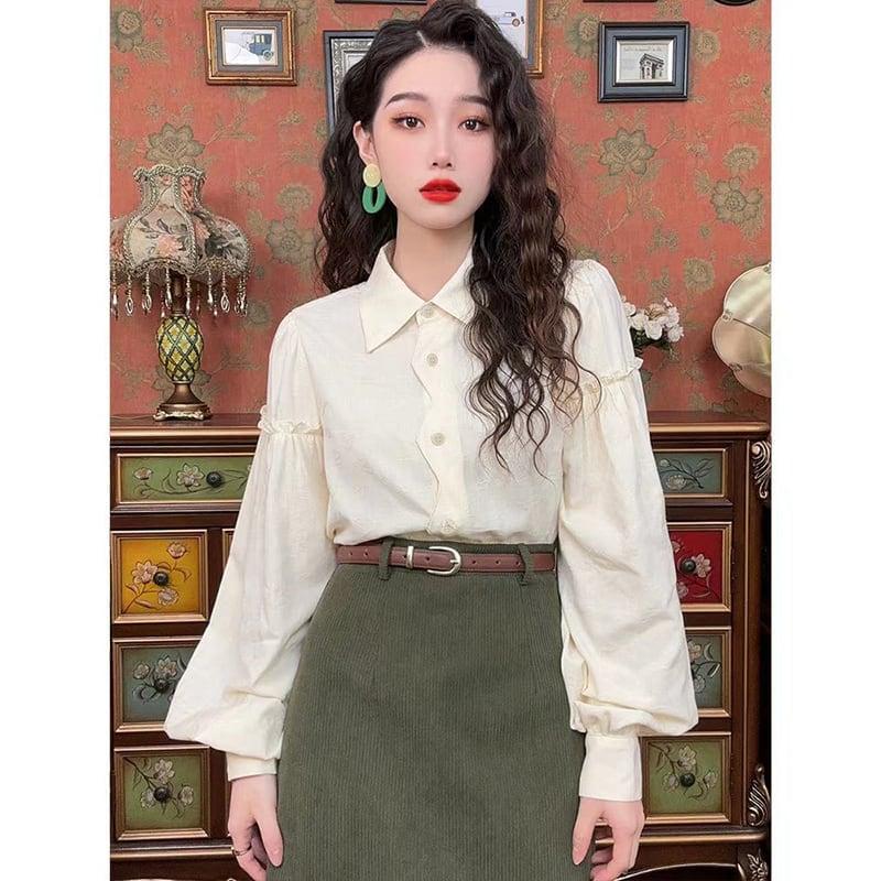 【MISSLIN FASHIONシリーズ】★セットアップ 単品注文★ シャツORスカート アプリコット グリーン 合わせやすい - ChinChic
