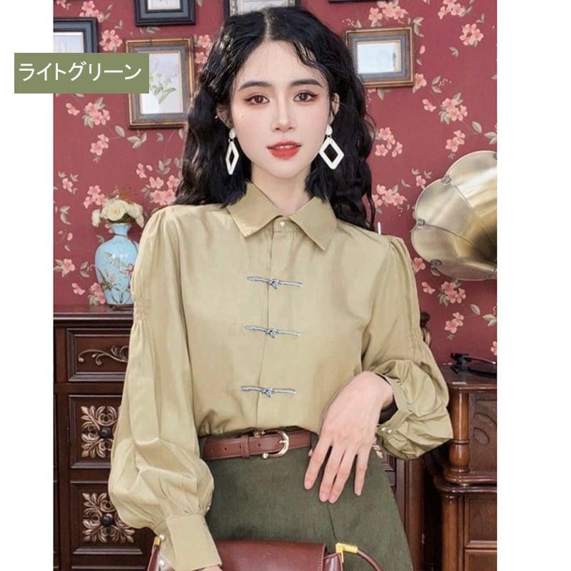 【MISSLIN FASHIONシリーズ】★セットアップ 単品注文★ チャイナ風シャツORスカート グリーン ホワイト 可愛い 合わせやすい - ChinChic