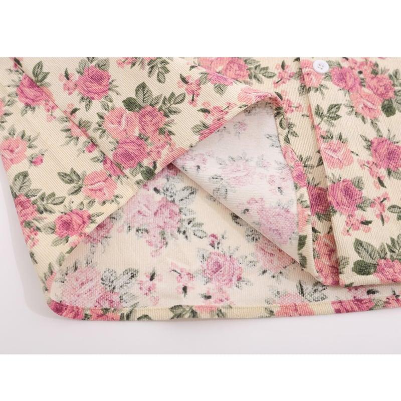 【MMOPTOPシリーズ】★シャツ★ トップス 花柄シャツ 長袖シャツ 男女兼用 メンズ コーデュロイ 切り替え - ChinChic