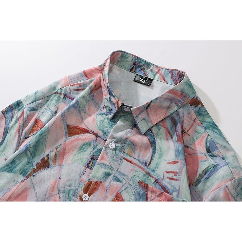 【MOISHE TIDEシリーズ】★シャツ★ 半袖シャツ トップス 彩り 男女兼用 メンズ 夏服 合わせやすい - ChinChic