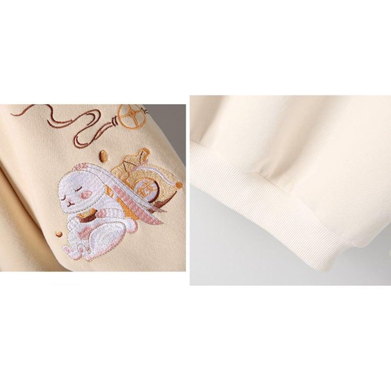 【篱笆外有只猫シリーズ】★セットアップ 単品注文★ トップスORミニスカート 可愛い ウサギ 刺繍 パーカー チェック柄 長袖 - ChinChic