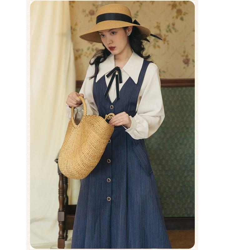 【PANDUOLAシリーズ】★セットアップ★ 3COLOR 2点セット シャツ+ワンピース グレー ブルー グリーン - ChinChic