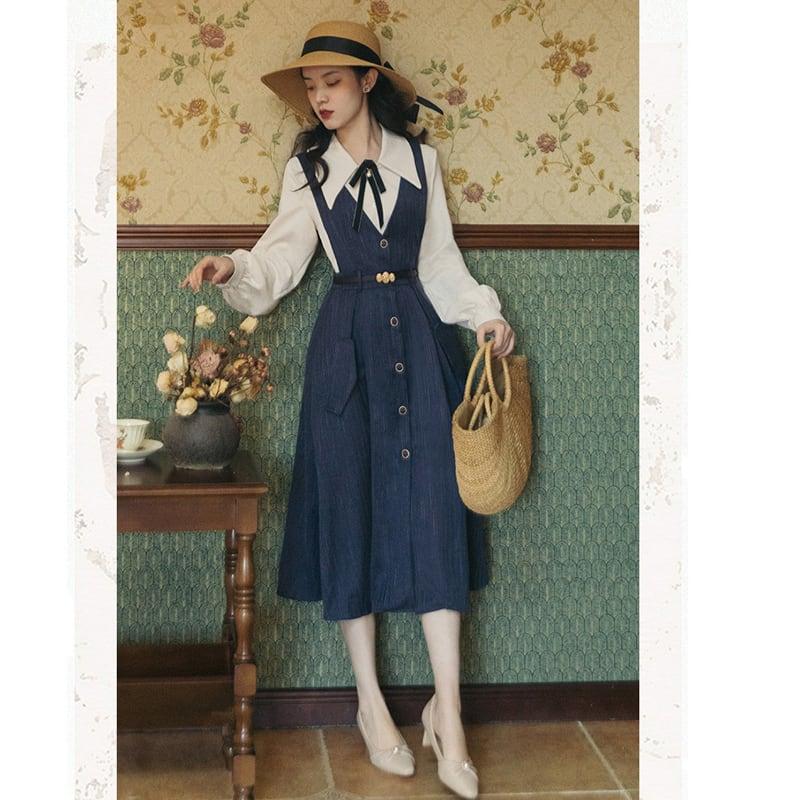 【PANDUOLAシリーズ】★セットアップ★ 3COLOR 2点セット シャツ+ワンピース グレー ブルー グリーン - ChinChic