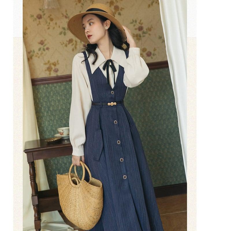 【PANDUOLAシリーズ】★セットアップ★ 3COLOR 2点セット シャツ+ワンピース グレー ブルー グリーン - ChinChic