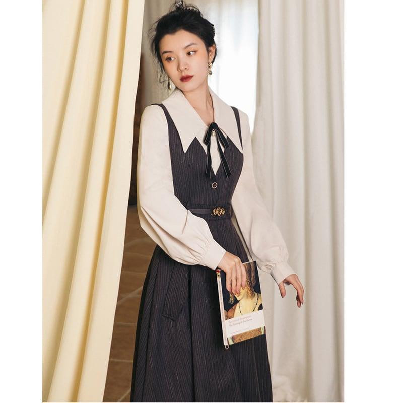 【PANDUOLAシリーズ】★セットアップ★ 3COLOR 2点セット シャツ+ワンピース グレー ブルー グリーン - ChinChic