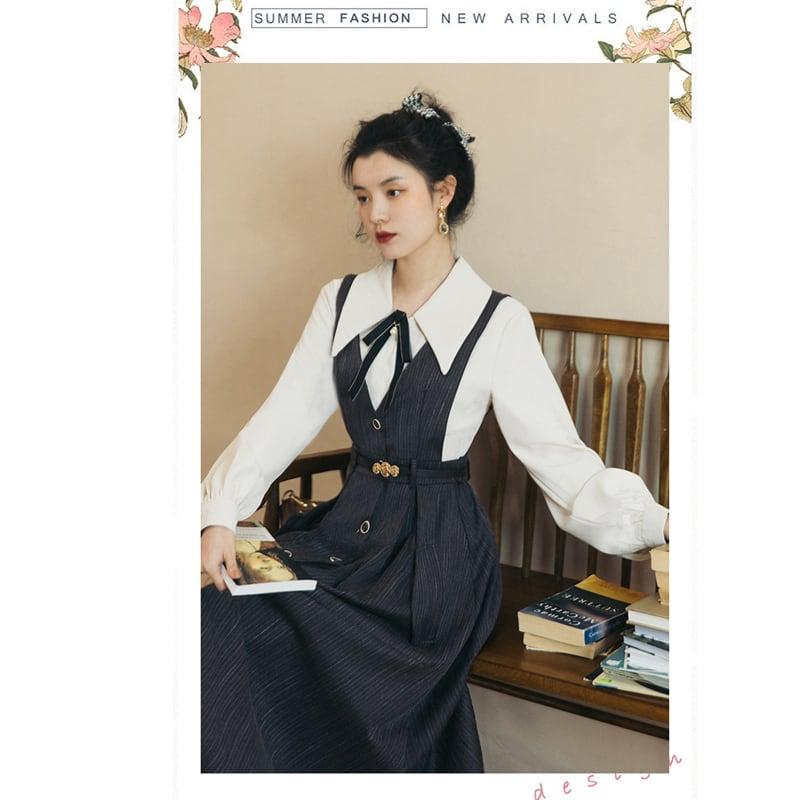 【PANDUOLAシリーズ】★セットアップ★ 3COLOR 2点セット シャツ+ワンピース グレー ブルー グリーン - ChinChic