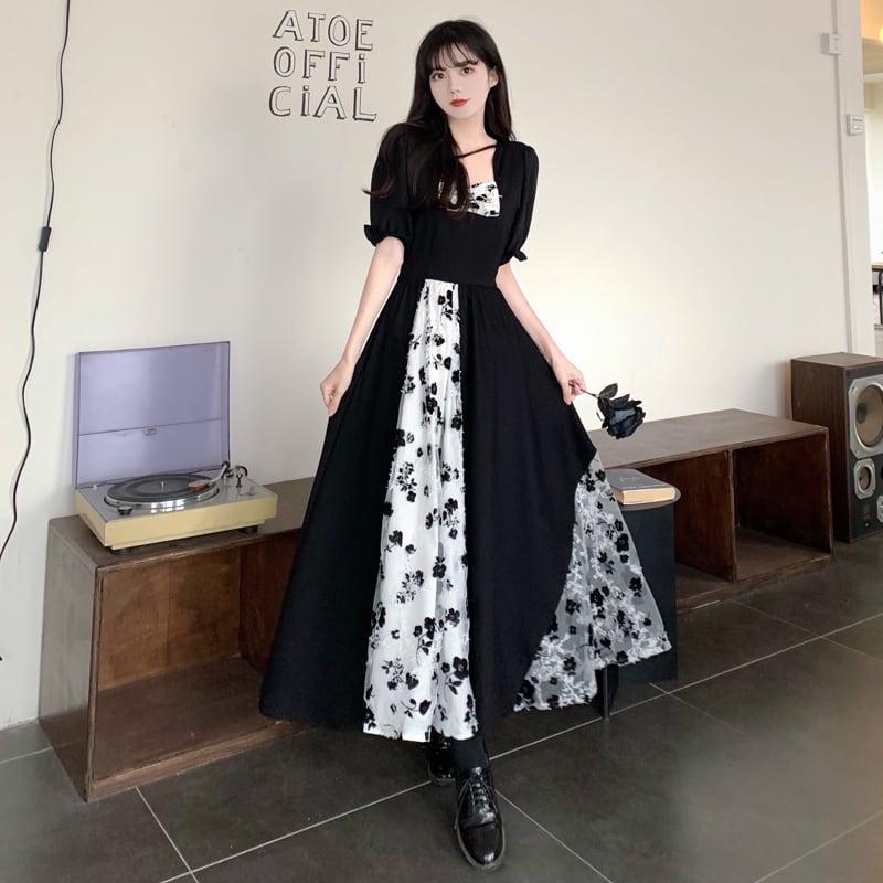 【PANGSAOシリーズ】★ロング丈ワンピース★ 夏 ロング丈 大きいサイズ ブラック 黒い 結婚式 デート 通勤 - ChinChic
