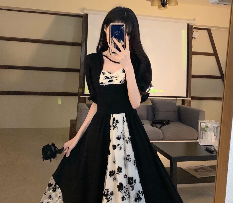 【PANGSAOシリーズ】★ロング丈ワンピース★ 夏 ロング丈 大きいサイズ ブラック 黒い 結婚式 デート 通勤 - ChinChic