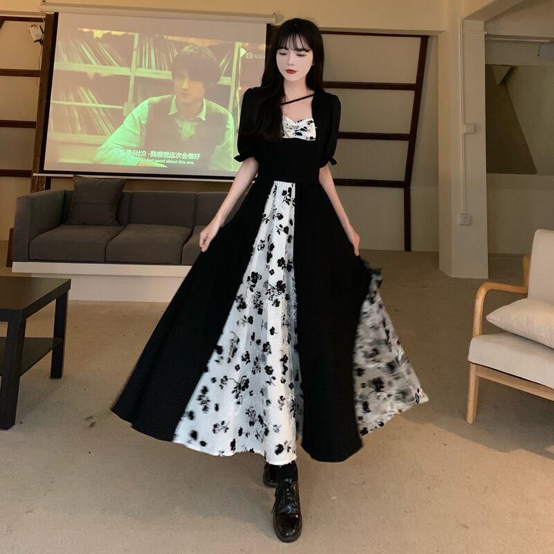 【PANGSAOシリーズ】★ロング丈ワンピース★ 夏 ロング丈 大きいサイズ ブラック 黒い 結婚式 デート 通勤 - ChinChic