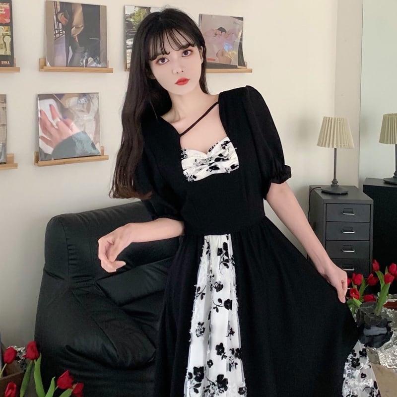 【PANGSAOシリーズ】★ロング丈ワンピース★ 夏 ロング丈 大きいサイズ ブラック 黒い 結婚式 デート 通勤 - ChinChic