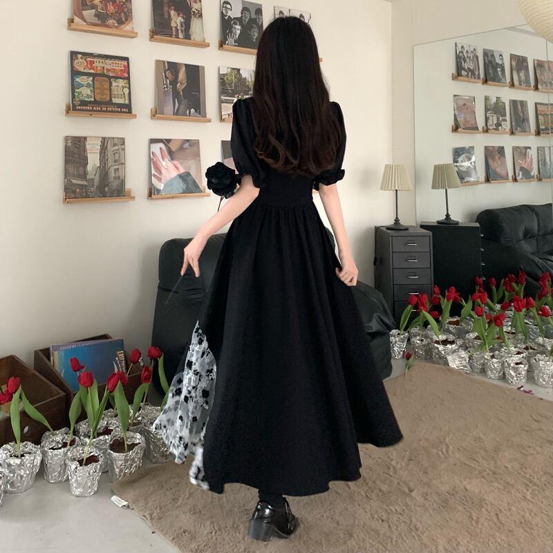 【PANGSAOシリーズ】★ロング丈ワンピース★ 夏 ロング丈 大きいサイズ ブラック 黒い 結婚式 デート 通勤 - ChinChic