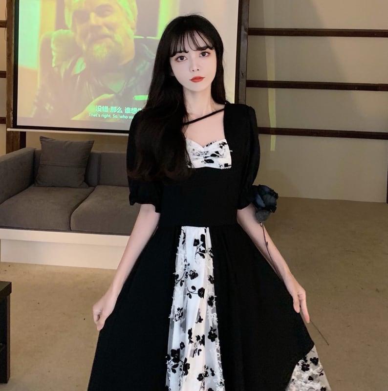 【PANGSAOシリーズ】★ロング丈ワンピース★ 夏 ロング丈 大きいサイズ ブラック 黒い 結婚式 デート 通勤 - ChinChic