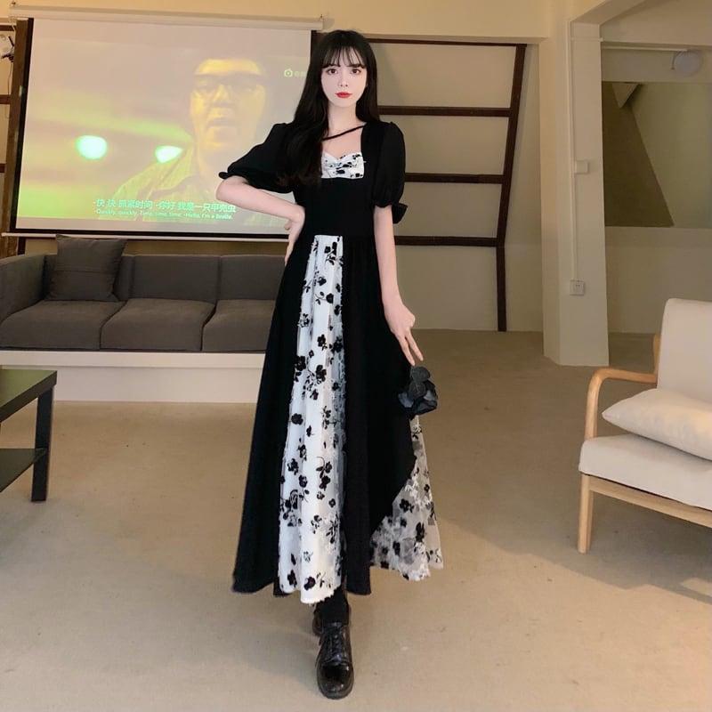 【PANGSAOシリーズ】★ロング丈ワンピース★ 夏 ロング丈 大きいサイズ ブラック 黒い 結婚式 デート 通勤 - ChinChic