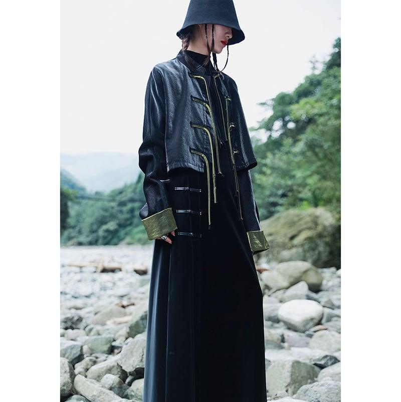 【大青龍肆シリーズ】★チャイナ風アウター★ レトロ ショート丈 合わせやすい ブラックチャイナボタン - ChinChic