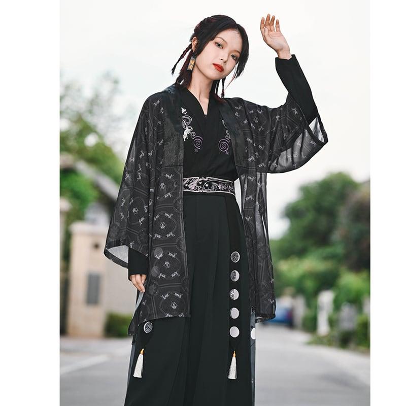 【古怪舍---卯兔シリーズ】★チャイナ風法被★ トップス シフォン 薄い ブラック 黒い 夏服 合わせやすい - ChinChic