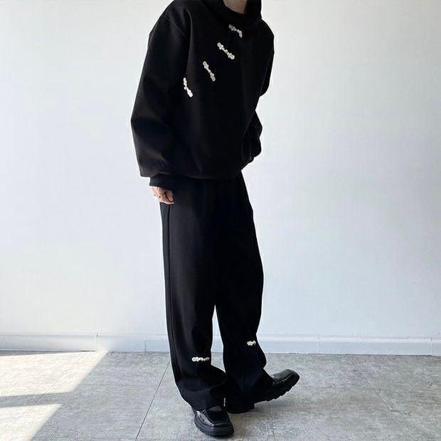 【入画シリーズ】★チャイナ風ズボン★ ボトムス チャイナボタン ブラック 黒い 男女兼用 メンズ カジュアルパンツ - ChinChic