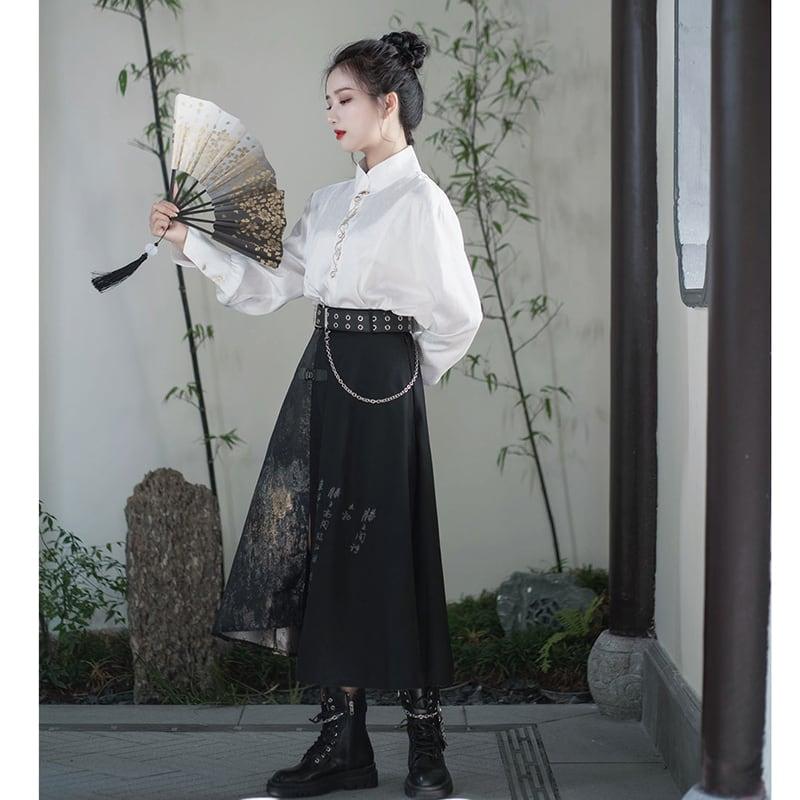 ✿新作!【卿棠---雲中君シリーズ】★チャイナ風シャツ★ 長袖シャツ 刺繍 中華服 合わせやすい 男女兼用 メンズ ホワイト 白い - ChinChic