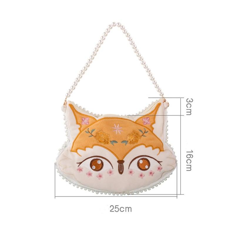 【猫小姐シリーズ】★超動物バッグ★ 狐 可愛い 刺繍 手作り オリジナル ショルダーバッグ 真珠 スウィート プレゼント パーティー - ChinChic