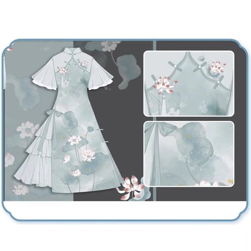 【楓竹---青荷シリーズ】★チャイナ風ワンピース★ 漢服ワンピース 中華服 可愛い プリント 気質アップ - ChinChic