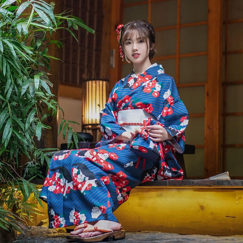 【青木元シリーズ】★ゆかた+帯★ ゆかた 浴衣 花火大会 お祭り 女性 和風 デート 花柄 ネコ ねこ 猫 プリント - ChinChic