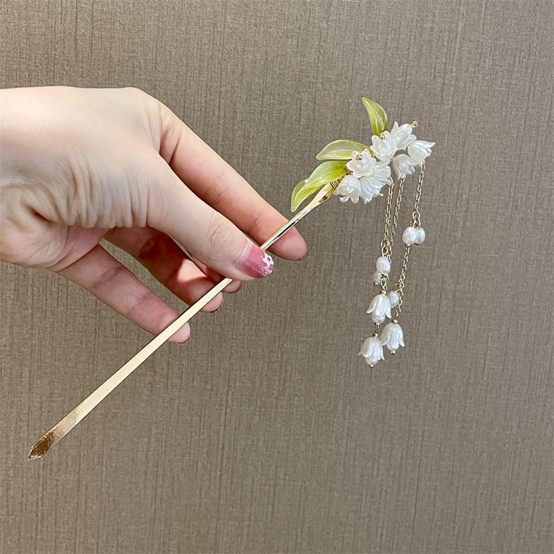 【妙飾佳人シリーズ】★チャイナ風髪飾り 簪★ レディースアクセサリー フリンジ すずらん 花 花火大会 お祭り - ChinChic