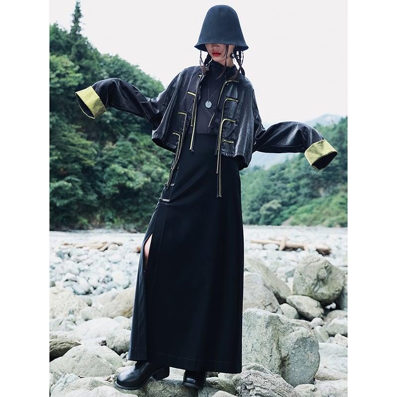 【大青龍肆シリーズ】★チャイナ風アウター★ レトロ ショート丈 合わせやすい ブラックチャイナボタン - ChinChic