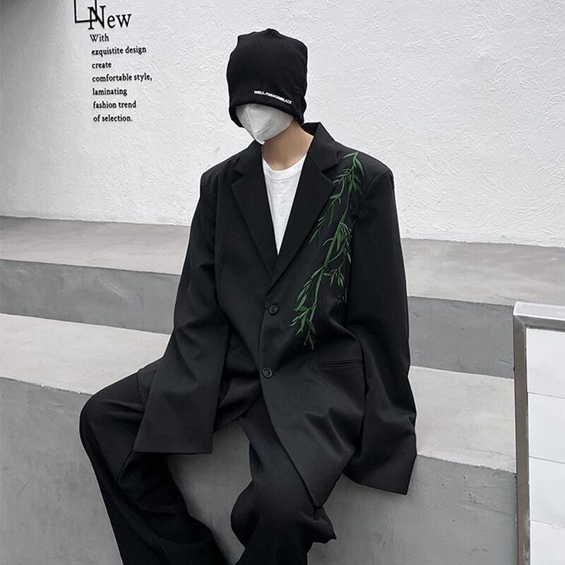 【入画シリーズ】★チャイナ風アウター★ ブレザー 竹 刺繍 男女兼用 メンズ ブラック 黒い かっこいい - ChinChic