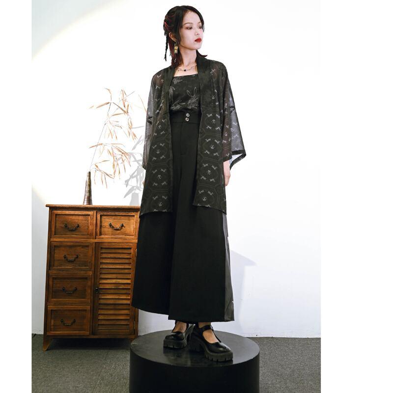 【古怪舍---卯兔シリーズ】★チャイナ風法被★ トップス シフォン 薄い ブラック 黒い 夏服 合わせやすい - ChinChic