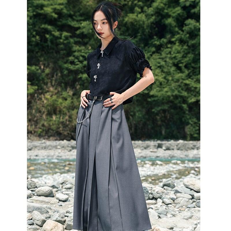 【大青龍肆シリーズ】★チャイナ風トップス★ チャイナ風シャツ 半袖シャツ デザイン性有り 着痩せ ミニ丈 - ChinChic
