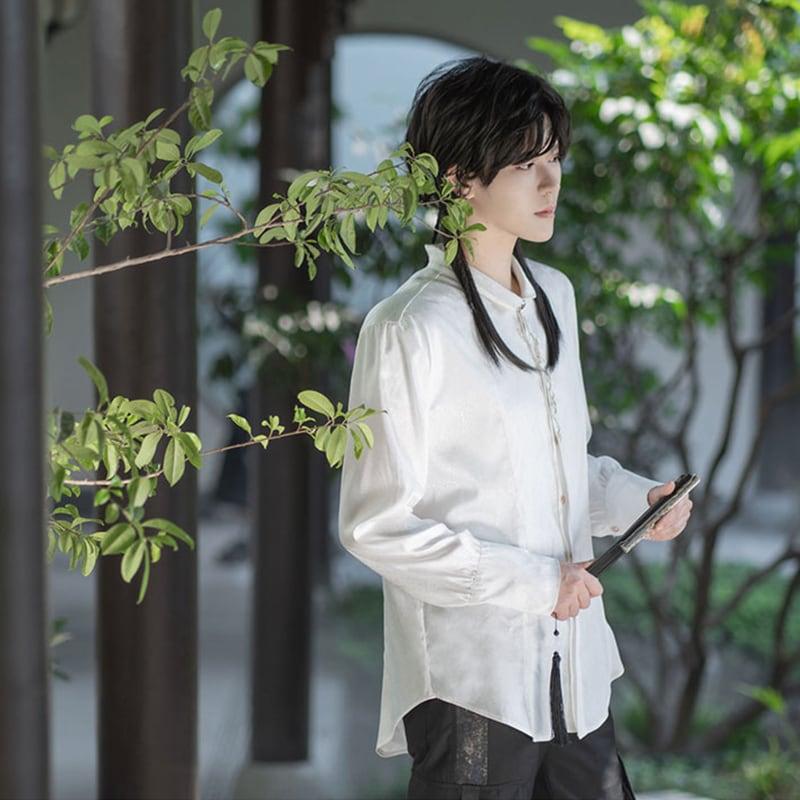 ✿新作!【卿棠---雲中君シリーズ】★チャイナ風シャツ★ 長袖シャツ 刺繍 中華服 合わせやすい 男女兼用 メンズ ホワイト 白い - ChinChic