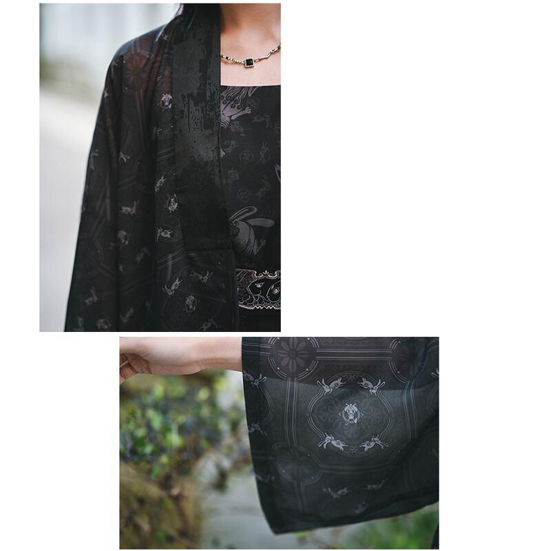【古怪舍---卯兔シリーズ】★チャイナ風法被★ トップス シフォン 薄い ブラック 黒い 夏服 合わせやすい - ChinChic