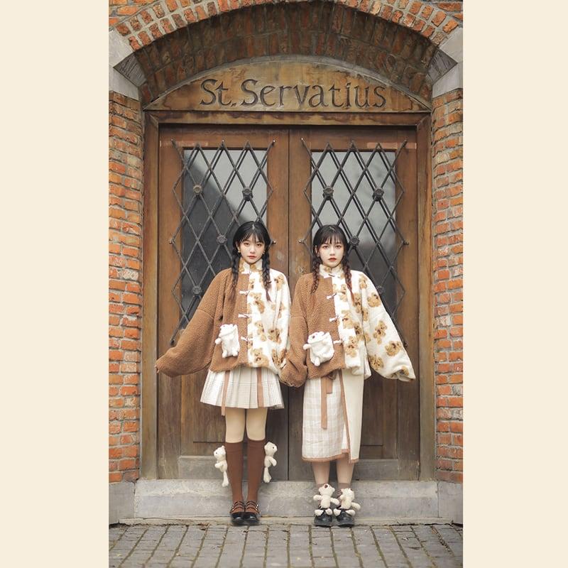 【観織シリーズ】★チャイナ風コート★ アウター もふもふ チャイナボタン くま ベアー 熊 可愛い 暖かい 厚て - ChinChic