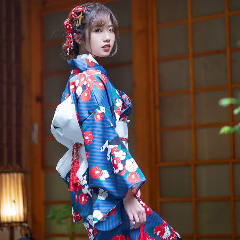 【青木元シリーズ】★ゆかた+帯★ ゆかた 浴衣 花火大会 お祭り 女性 和風 デート 花柄 ネコ ねこ 猫 プリント - ChinChic