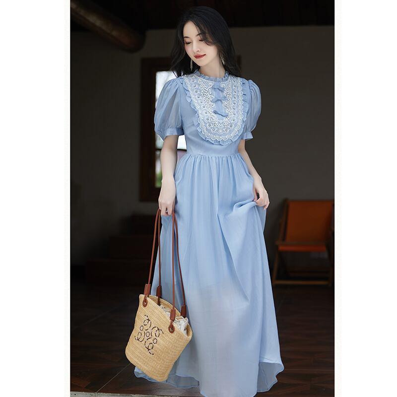 【華莎の城シリーズ】★ワンピース★ ドレス スウィート 可愛い 通勤 結婚式 デート 夏服 ブルー 青い - ChinChic