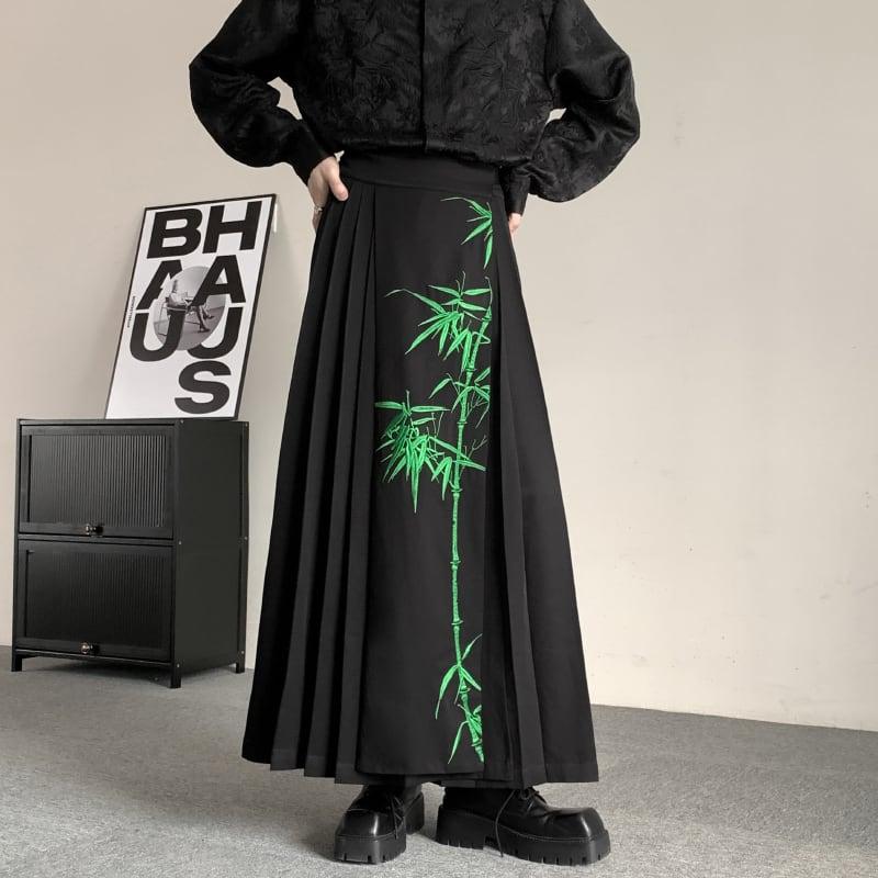 【入画シリーズ】★チャイナ風スカート★ ボトムス 刺繍 竹 まきスカート 漢服スカート チャイナ服 ブラック 黒い - ChinChic